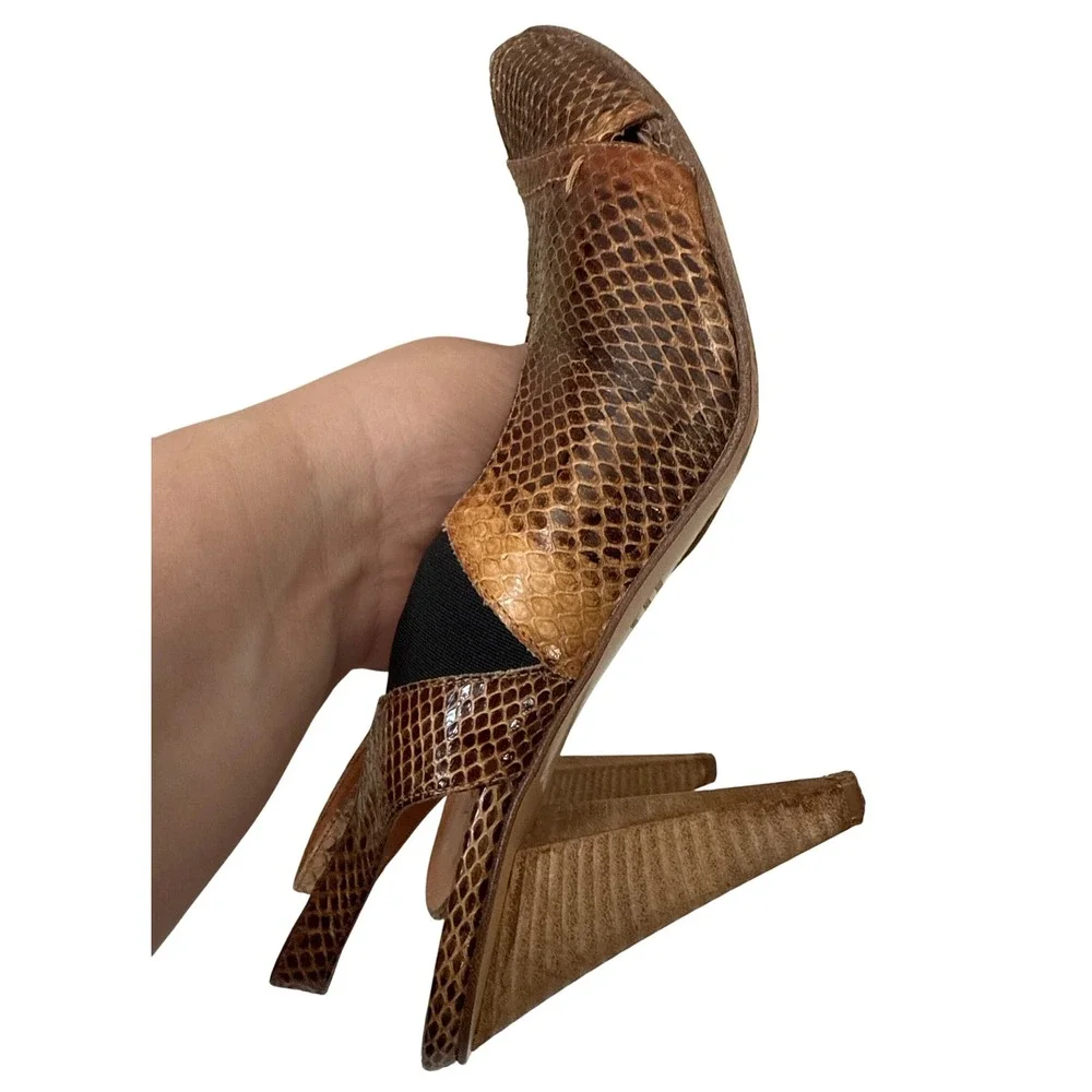 Latitude Femme Snake Leather Slingback Heels Made in Italy Pointed Toe EU 38.5 8